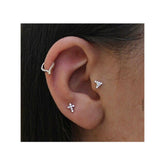 14K Gold Tragus Piercing with Flower Patterned Stone
